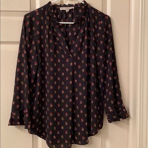 Black with Floral Pattern V Neck Top